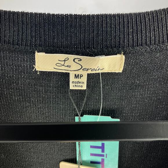 NWT LES SEREIN Rehannin Textured Sleeve Sweater Black Medium Petite MP - Picture 4 of 5